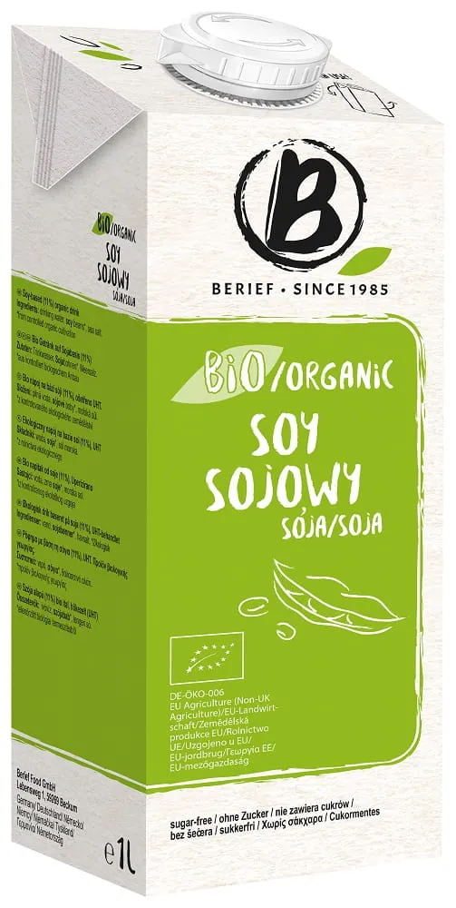 BOISSON NATURELLE AU SOJA SANS GLUTEN ET SANS SUCRE BIO 1 L - BERIEF