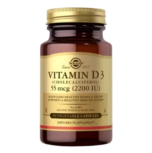 SOLGAR Vitamin D3 (Cholecalciferol) 55 mcg (2200 IU) (50 Kapseln).