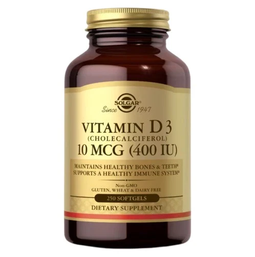 SOLGAR Vitamin D3 (Cholecalciferol) 10 mcg (400 IU) (250 Kapseln).