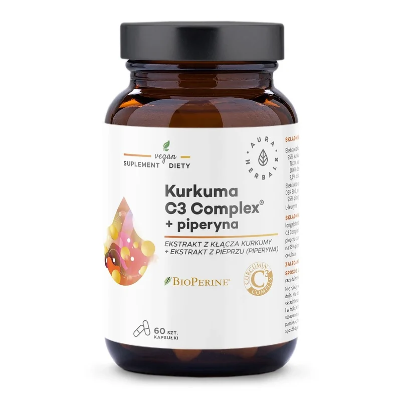 AURA HERBALS Kurkuma 500 mg C3 Complex® + Piperin (60 Kapseln).