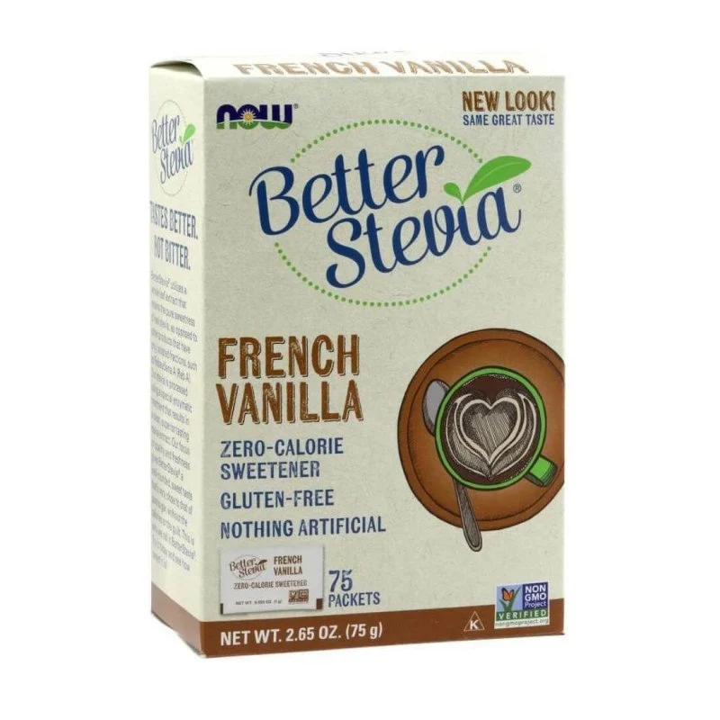 NOW FOODS Besseres Stevia Französische Vanille - Stevia - Natürlicher Süßstoff - Französische Vanille (75 Päckchen)