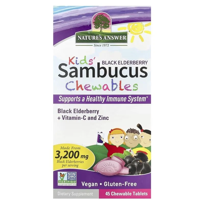 NATURE'S ANSWER Kid's Sambucus Chewables, Schwarzer Holunder - Schwarzer Holunder (45 Tabletten).