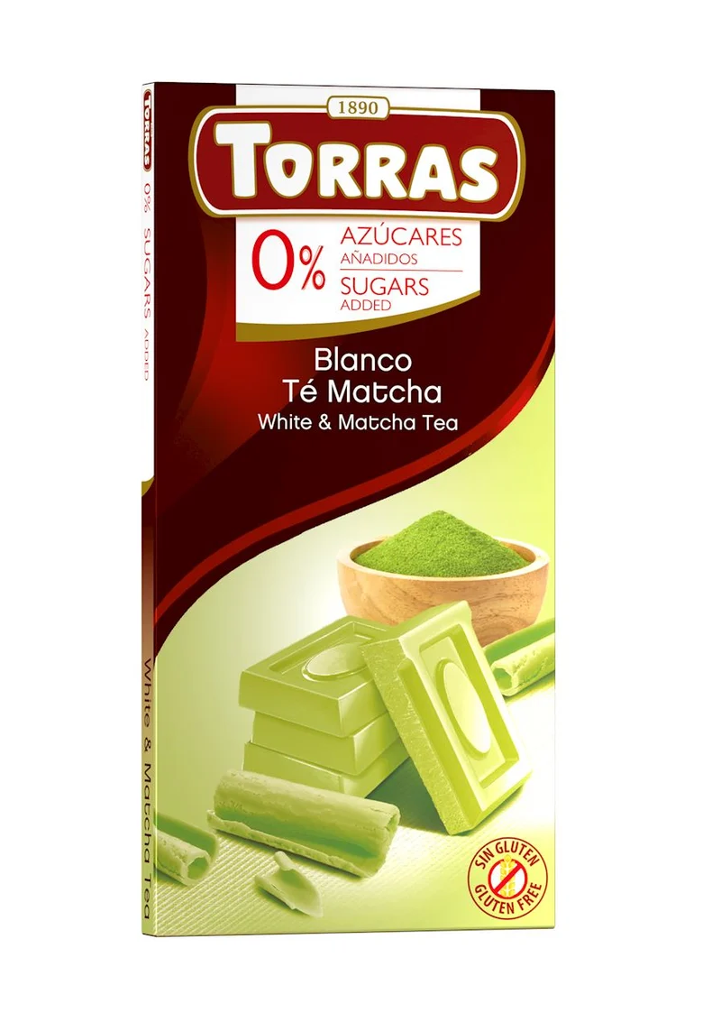 WEISSE SCHOKOLADE MIT MATCHA-TEEE OHNE ZUCKERZUGABE Glutenfrei 75 g - TORRAS