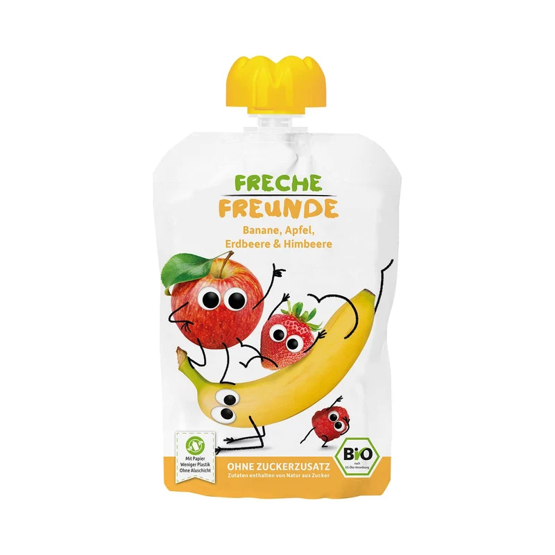 A PARTIR DE 6 MOIS BIO 100 g - FRECHE FREUNDE - STRAW-RAISINE BANANA - JABLET - TRUSK-RAISE MUST SANS SUCRE