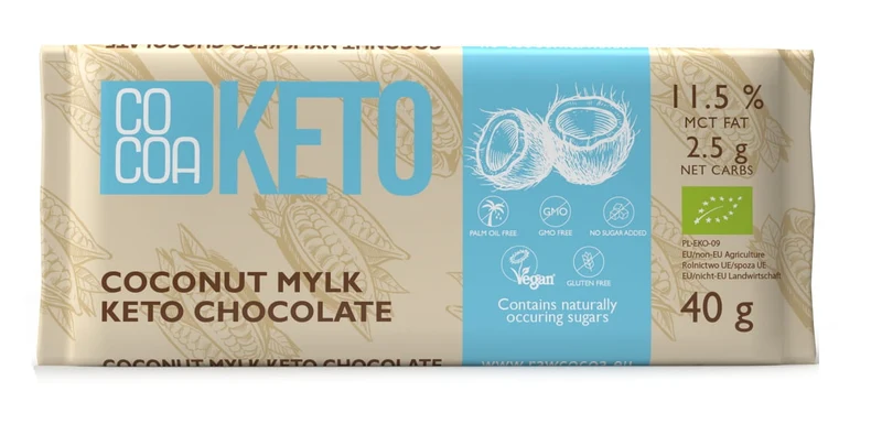 Kokosnuss KETO SCHOKOLADE MIT MCT-ÖL OHNE ZUCKERZUSATZ BIO 40 g - COCOA
