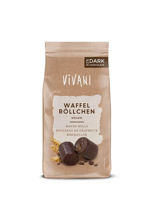 Waffelröllchen in Bitterschokolade BIO 125 g - VIVANI