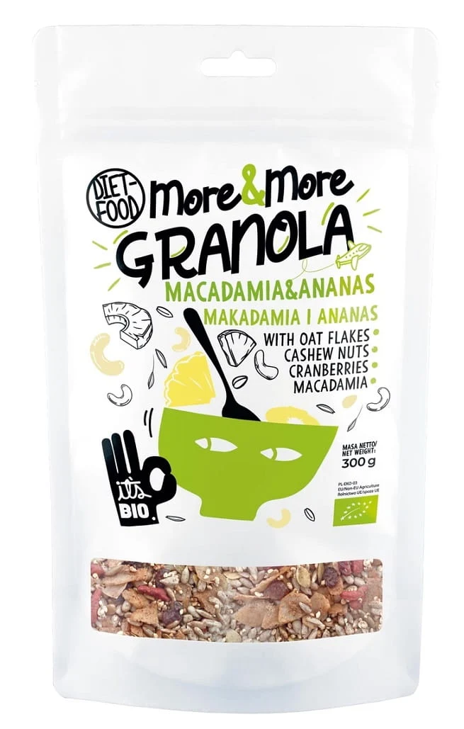 GRANOLA AVEC NOIX DE MACADAMIA ET ANANAS BIO 300 g - DIET-FOOD (MORE & MORE)
