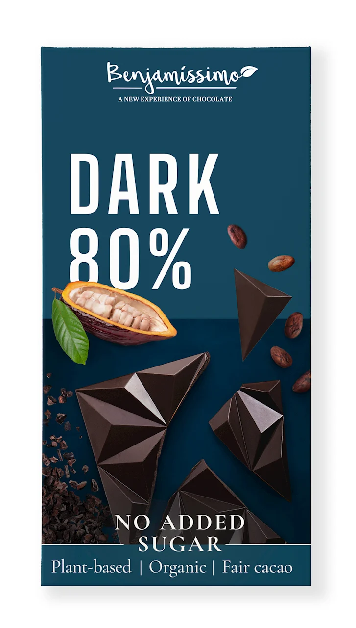 Bitterschokolade 80% zuckerfrei glutenfrei BIO 60 g - BENJAMISSIMO