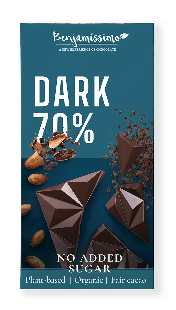 Bittere 70% zuckerfreie glutenfreie Schokolade BIO 60 g - BENJAMISSIMO