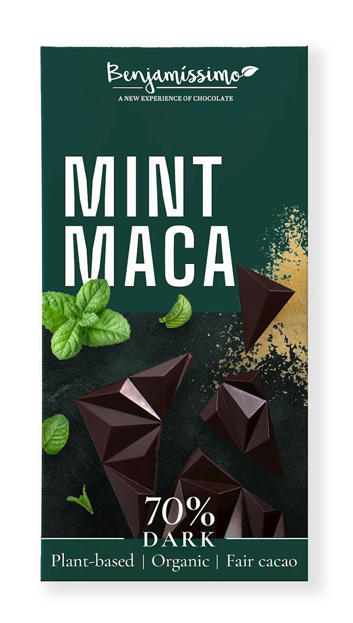 Bitter MACA - MINT GLUTENFREIE SCHOKOLADE BIO 60 g - BENJAMISSIMO