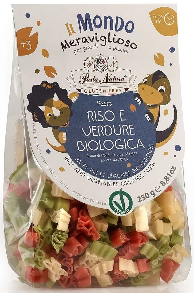 Sans gluten DINOSAURS (TRIPLE RIZ) MAKARON POUR ENFANTS BIO 250 g - PASTA NATURA