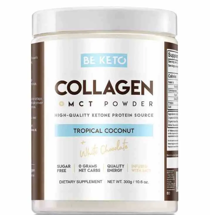BeKeto Keto Collagen avec huile MCT à saveur de noix de coco et de chocolat blanc 300g