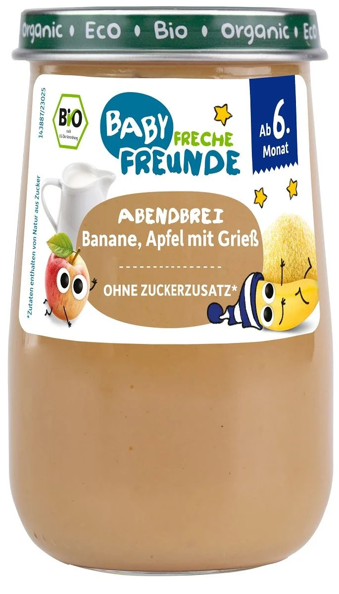 ZUCKERFREIE MILCHBANANNE - SEMOLINEN - JABEL VON 6 MONATEN BIO 190 g - FRECHE FREUNDE