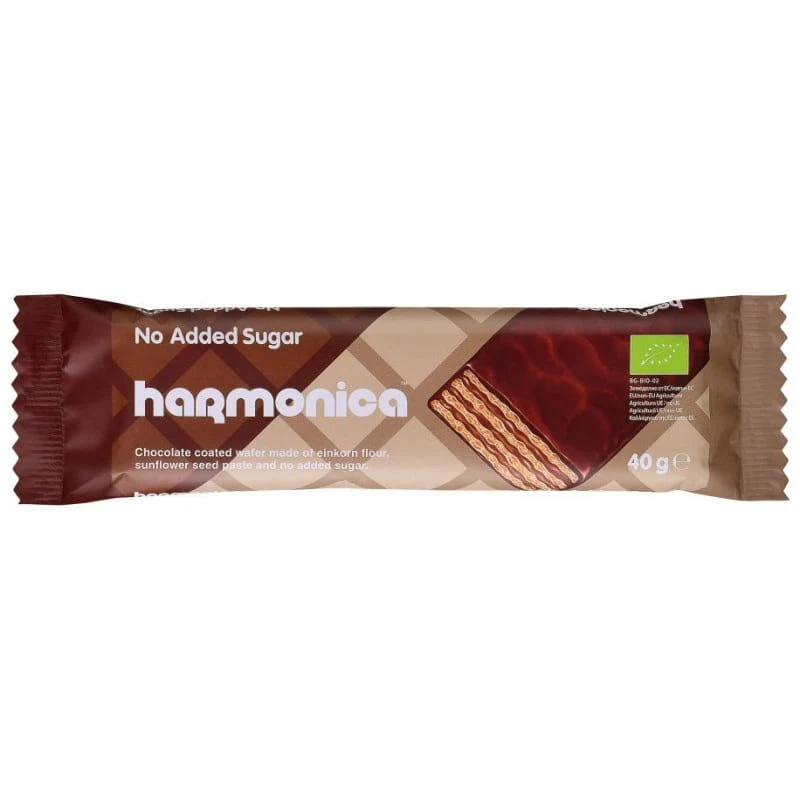 Gaufre avec crème au beurre au lait et au cacao et glaçage au chocolat au lait sans sucre ajouté BIO 40 g - HARMONICA