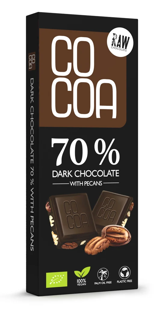 DUNKELSCHOKOLADE 70% MIT PEKAN-NÜSSEN BIO 40 g - COCOA