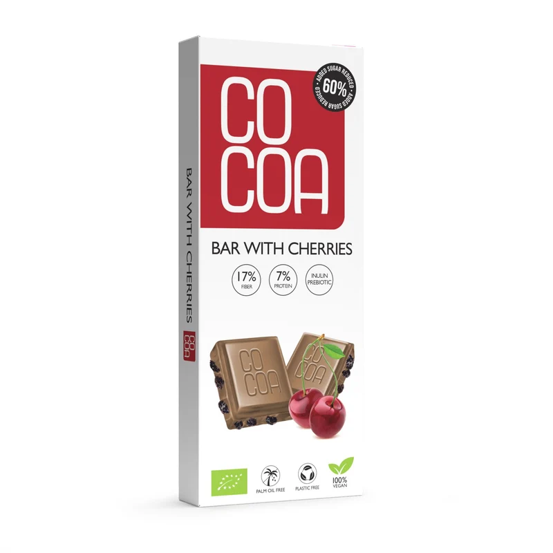 TABLETTE AVEC CERISES 60 % MOINS DE SUCRE BIO 40 g - COCOA