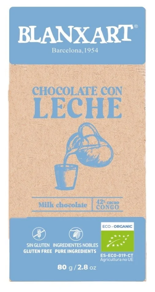 Vollmilchschokolade 42% Kongo Non-GMO. BIO 80 g BLANXART