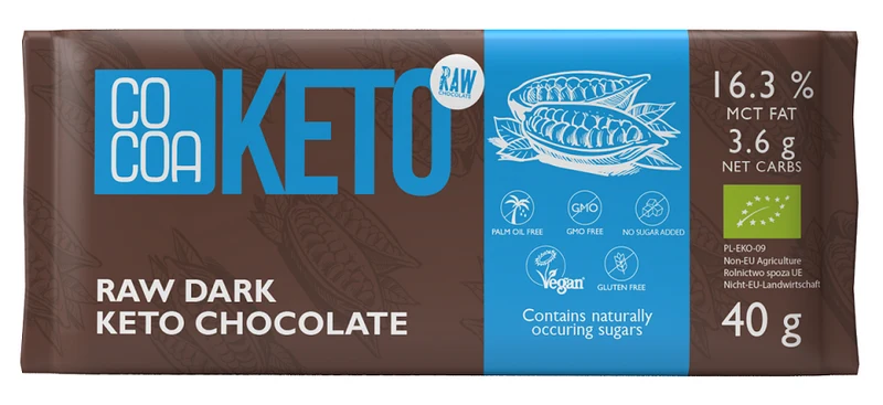 KETO SCHOKOLADE OHNE ZUCKERZUSATZ BIO 40 g - COCOA