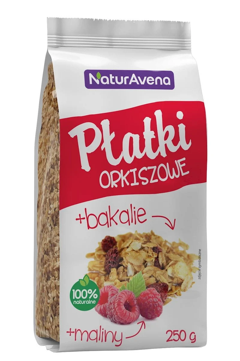 Dinkelflocken mit Himbeeren und Nüssen 200 g - NATURAVENA
