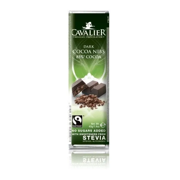 Tablette de chocolat noir aux fèves de cacao torréfiées sucrées à la stévia 40g CAVALIER