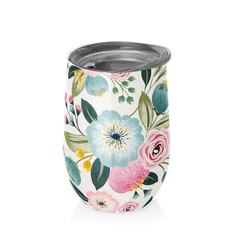 TASSE EN ACIER INOXYDABLE AVEC COUVERCLE FLEURS PASTELLES 420 ml - CHIC-MIC