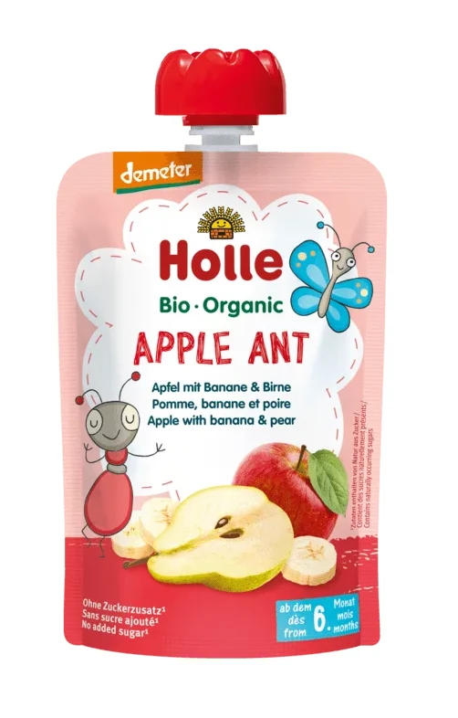 Mousse en tube (pomme - banane - poire) SANS SUCRE A PARTIR DE 6 MOIS DEMETER BIO 100 g - HOLLE