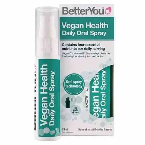 BetterYou Vegane Gesundheit Mundspray Vitamin D3, B12, Eisen, Jod 25ml