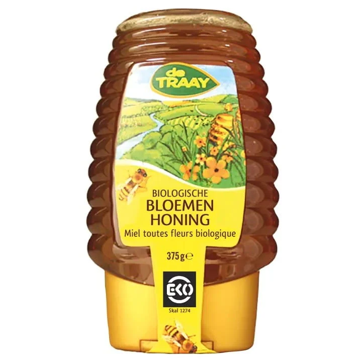 Miel de nectar multifleurs avec doseur BIO 375 g - DE TRAAY